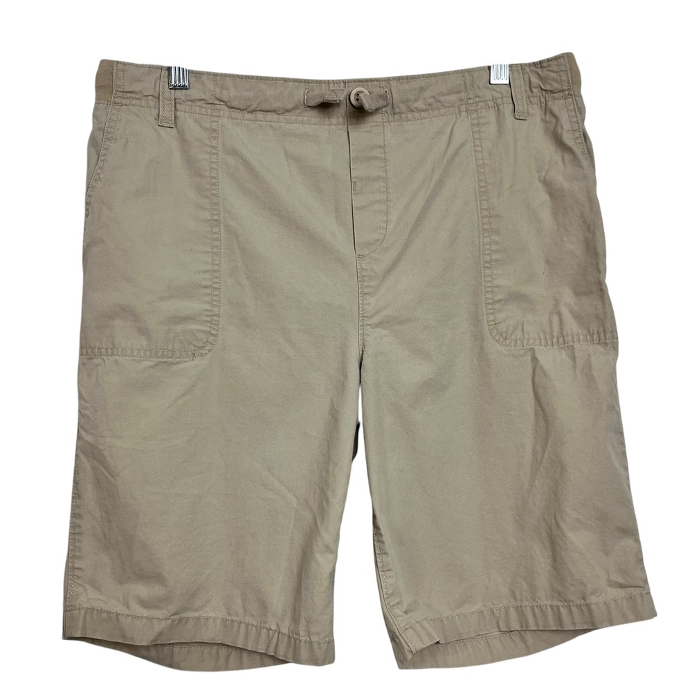 Lands End Womens Khaki Cargo Shorts Elastic Waist Drawstring‎ Size XL 18 20